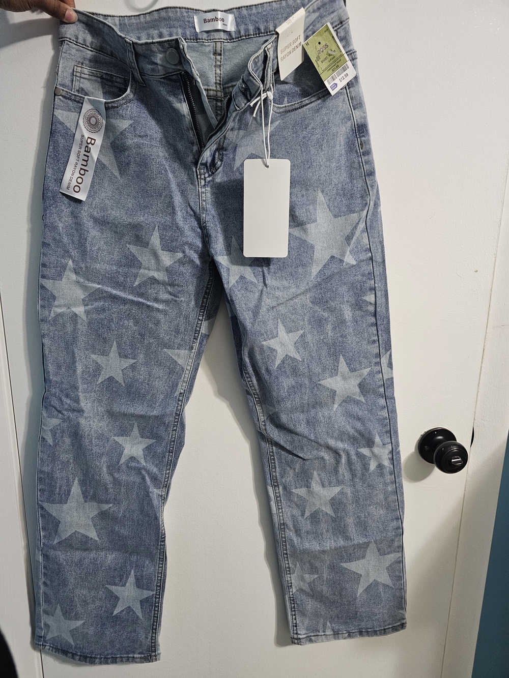 BAMBOO Light Blue Star-Print Straight Jeans
